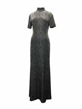 Grey Snakeskin Print Mock Neck Maxi Dress